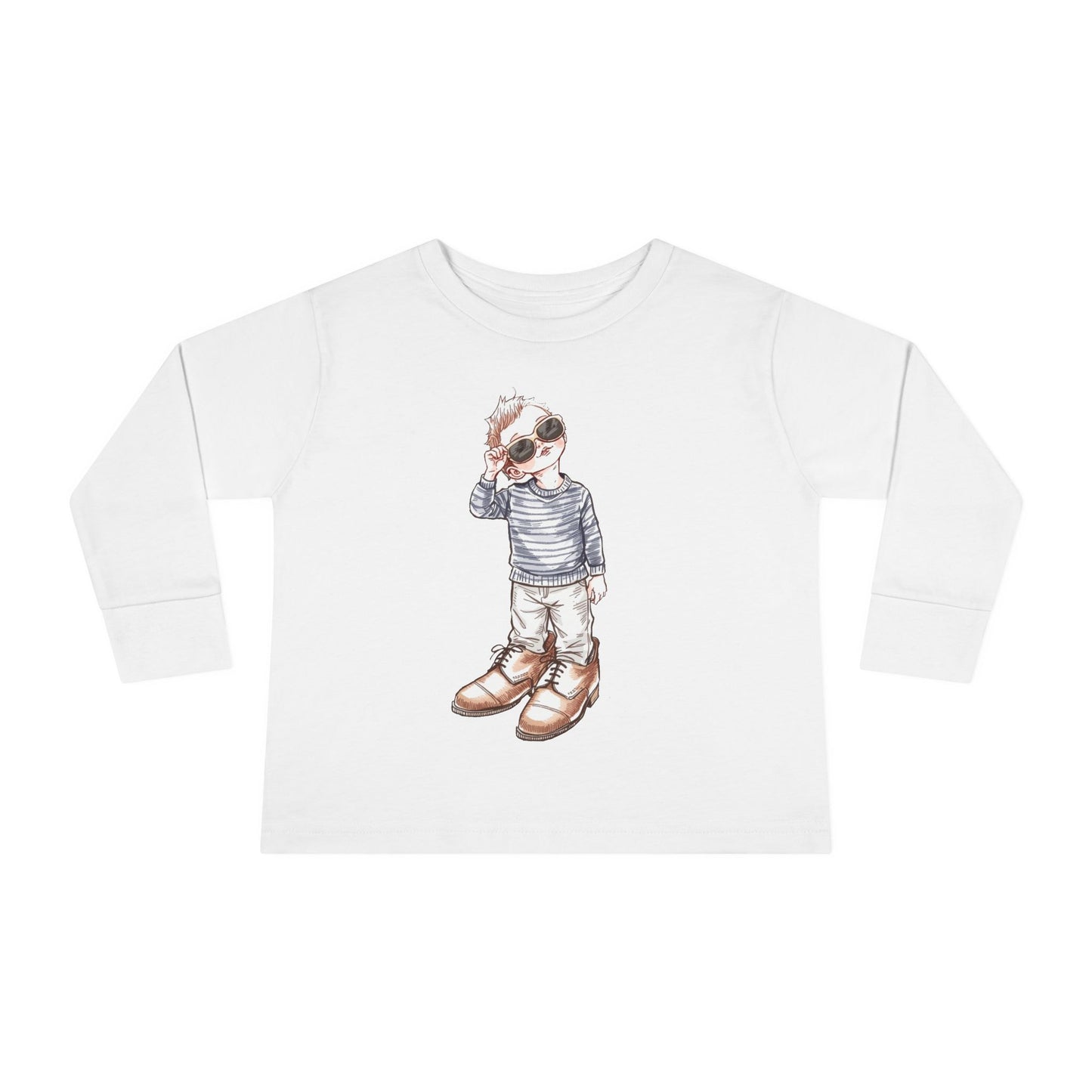 Little Boy in Oversized Shoes Toddler Long Sleeve